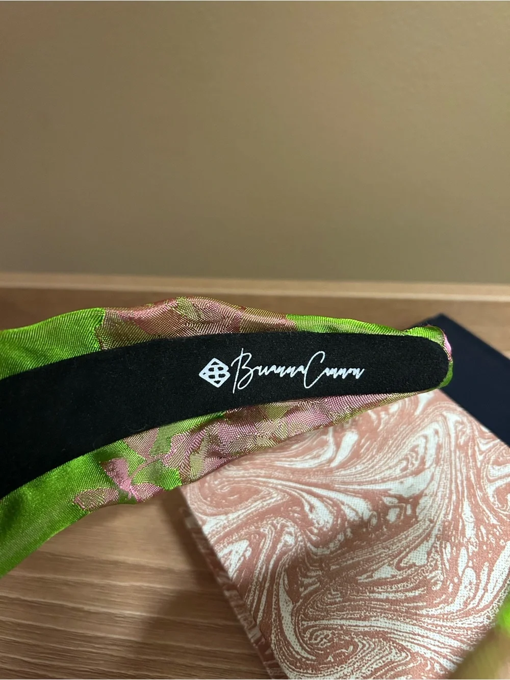 Brianna Cannon Pink and Green Floral Satin Twist Knot Beaded Headband